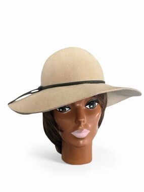 Anthropologie Kathy Jeanne Tan 100% Woolfelt Wide Brim Hat